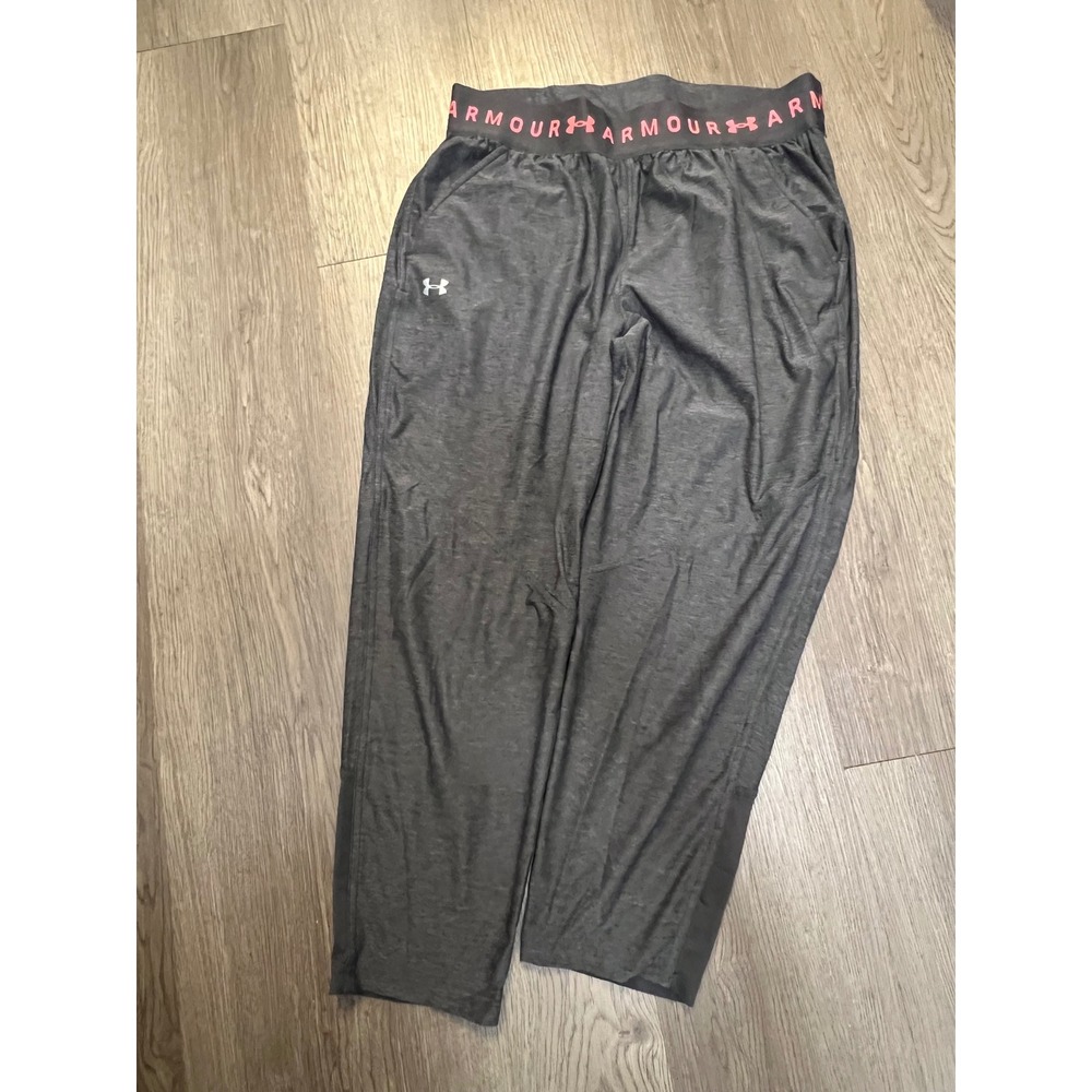 Under Armour Womens Grey Heather Joggers Pink Logo Waistband Pants Size M